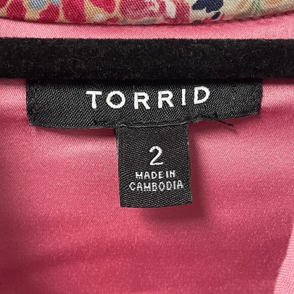 Torrid Open Front Challis Quilted Jacket Pink Floral Paisley Print Womens 2X - Picture 5 of 8